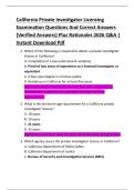 California Private Investigator Licensing  Examination Questions And Correct Answers  &lpar;Verified Answers&rpar; Plus Rationales 2026 Q&A &vert;  Instant Download Pdf