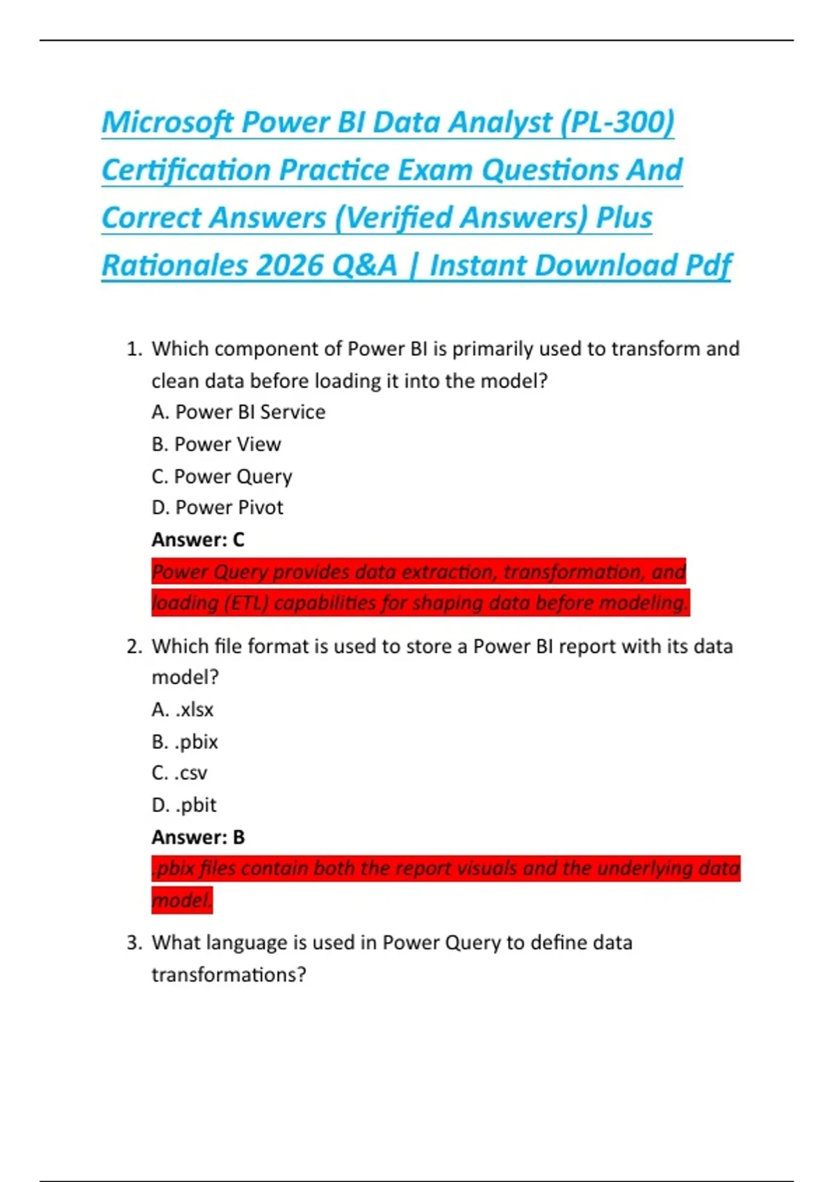 Microsoft Power BI Data Analyst (PL-300) Certification Practice Exam ...