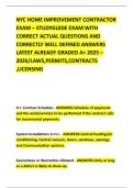 NYC HOME IMPROVEMENT CONTRACTOR EXAM &ndash; STUDYGUIDE EXAM WITH CORRECT ACTUAL QUESTIONS AND CORRECTLY WELL DEFINED ANSWERS LATEST ALREADY GRADED A&plus; 2025 &ndash; 2026&sol;LAWS&comma;PERMITS&comma;CONTRACTS &comma;LICENSING