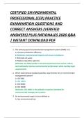 CERTIFIED ENVIRONMENTAL  PROFESSIONAL &lpar;CEP&rpar; PRACTICE  EXAMINATION QUESTIONS AND  CORRECT ANSWERS &lpar;VERIFIED  ANSWERS&rpar; PLUS RATIONALES 2026 Q&A  &vert; INSTANT DOWNLOAD PDF