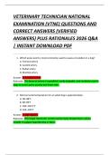 VETERINARY TECHNICIAN NATIONAL  EXAMINATION &lpar;VTNE&rpar; QUESTIONS AND  CORRECT ANSWERS &lpar;VERIFIED  ANSWERS&rpar; PLUS RATIONALES 2026 Q&A  &vert; INSTANT DOWNLOAD PDF