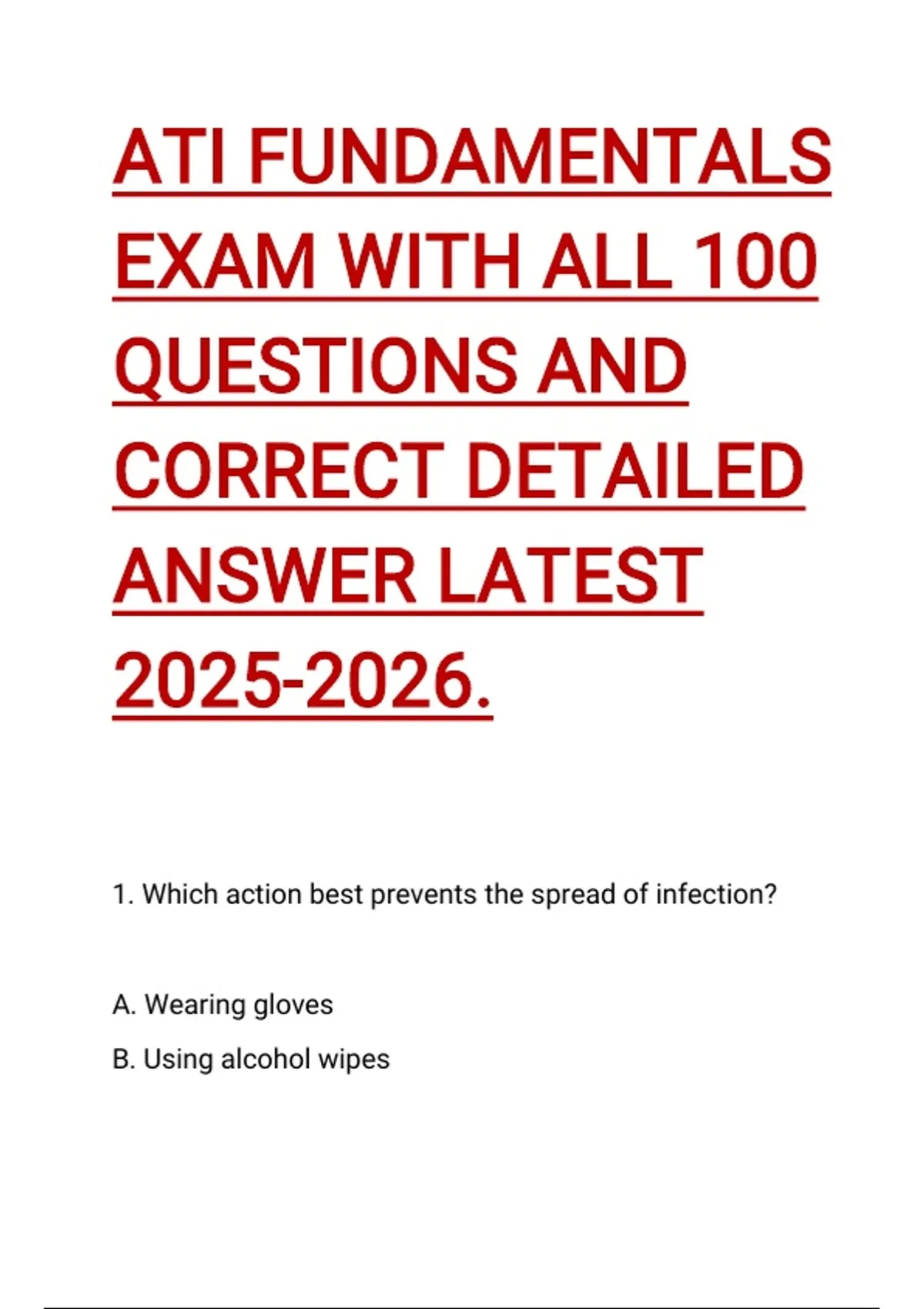 ATI FUNDAMENTALS EXAM WITH ALL 100 QUESTIONS AND CORRECT DETAILED ...