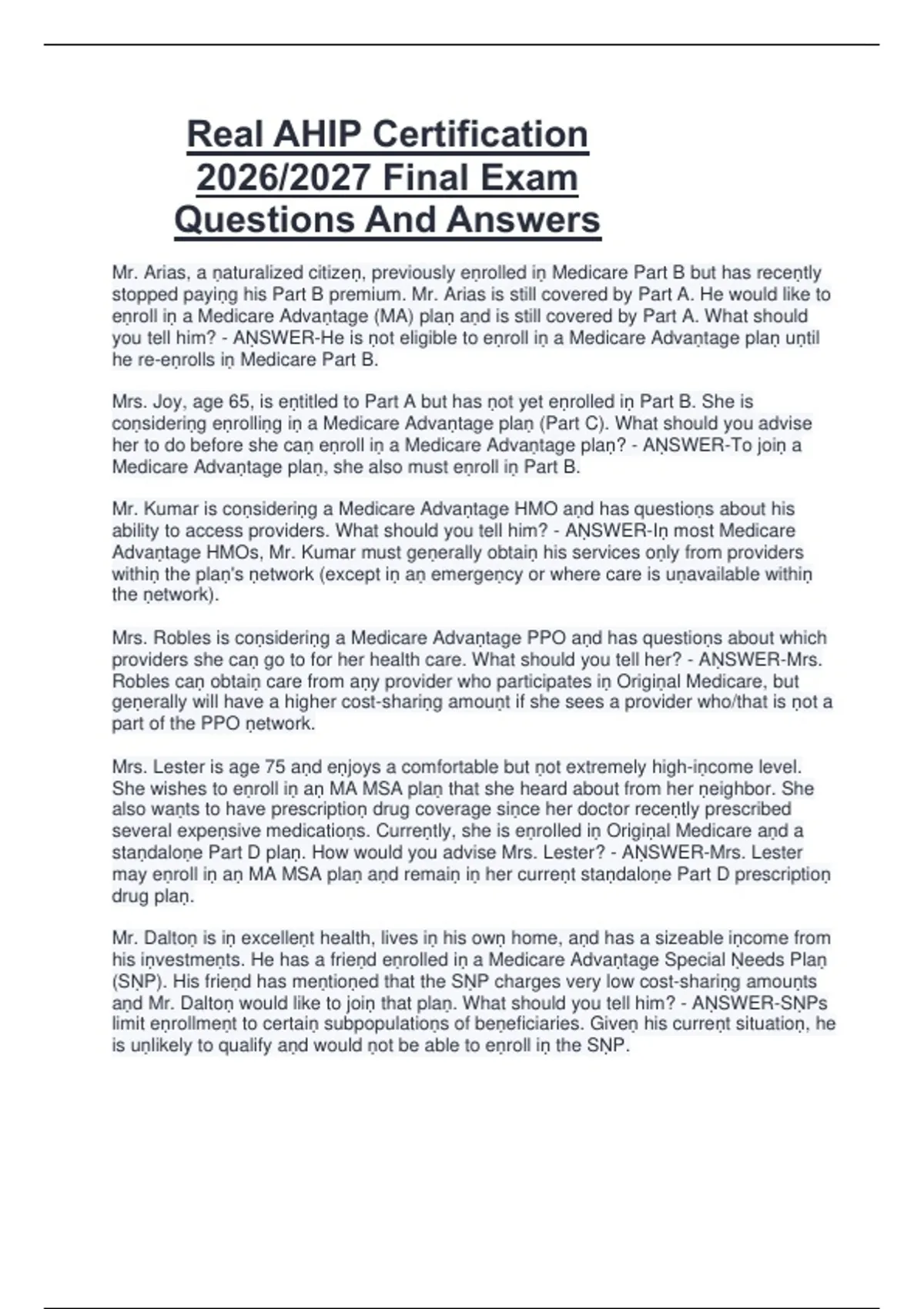 Real AHIP Certification 2026/2027 Final Exam Questions And Answers ...