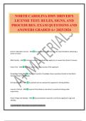 NORTH CAROLINA DMV DRIVER'S LICENSE TEST&colon; RULES&comma; SIGNS&comma; AND PROCEDURES&period; EXAM QUESTIONS AND ANSWERS GRADED A&plus; 2025&sol;2026