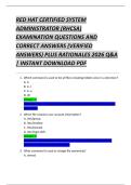 RED HAT CERTIFIED SYSTEM  ADMINISTRATOR &lpar;RHCSA&rpar;  EXAMINATION QUESTIONS AND  CORRECT ANSWERS &lpar;VERIFIED  ANSWERS&rpar; PLUS RATIONALES 2026 Q&A  &vert; INSTANT DOWNLOAD PDF 