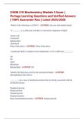 CHEM 210 Biochemistry Module 5 Exam &vert;  Portage Learning Questions and Verified Answers  &vert; 100&percnt; Guarantee Pass &vert; Latest 2025&sol;2026 