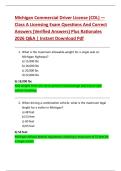 Michigan Commercial Driver License &lpar;CDL&rpar; &mdash;  Class A Licensing Exam Questions And Correct  Answers &lpar;Verified Answers&rpar; Plus Rationales  2026 Q&A &vert; Instant Download Pdf