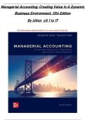 Full Test Bank &vert; Managerial Accounting&colon; Creating Value in a Dynamic Business Environment 13th Edition by Ronald W&period; Hilton & David E&period; Platt &vert; Complete Chapters 1&ndash;17 Multiple Choice &plus; True&sol;False &plus; Problems &plus; Essay Questions with Verified Correct Answers&comma; De