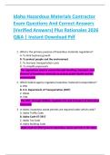 Idaho Hazardous Materials Contractor  Exam Questions And Correct Answers  &lpar;Verified Answers&rpar; Plus Rationales 2026  Q&A &vert; Instant Download Pdf 