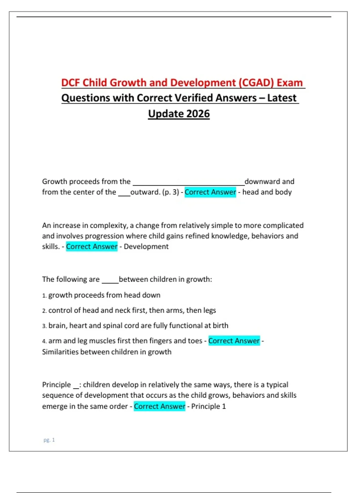 DCF Child Growth and Development (CGAD) Exam Questions with Correct ...