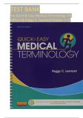 Test Bank for Quick & Easy Medical Terminology &lpar;7th Edition&comma; Peggy C&period; Leonard&rpar; &ndash; Complete Exam Questions and Answers &vert; ALL CHAPTERS &vert; LATEST UPDATE 