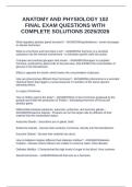 ANATOMY AND PHYSIOLOGY 102 FINAL EXAM QUESTIONS WITH COMPLETE SOLUTIONS 2025&sol;2026