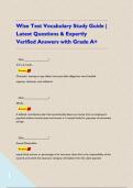 Wise Test Vocabulary Study Guide &vert; Latest Questions & Expertly Verified Answers with Grade A&plus;     