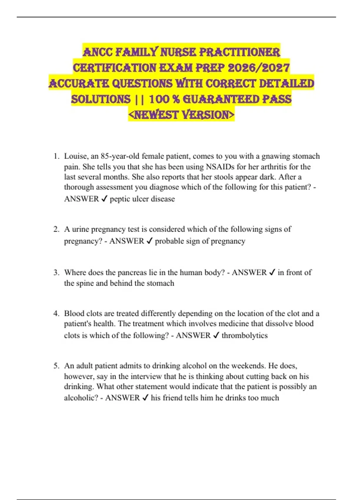 ANCC Family Nurse Practitioner CERTIFICATION EXAM PREP 2026/2027 ...