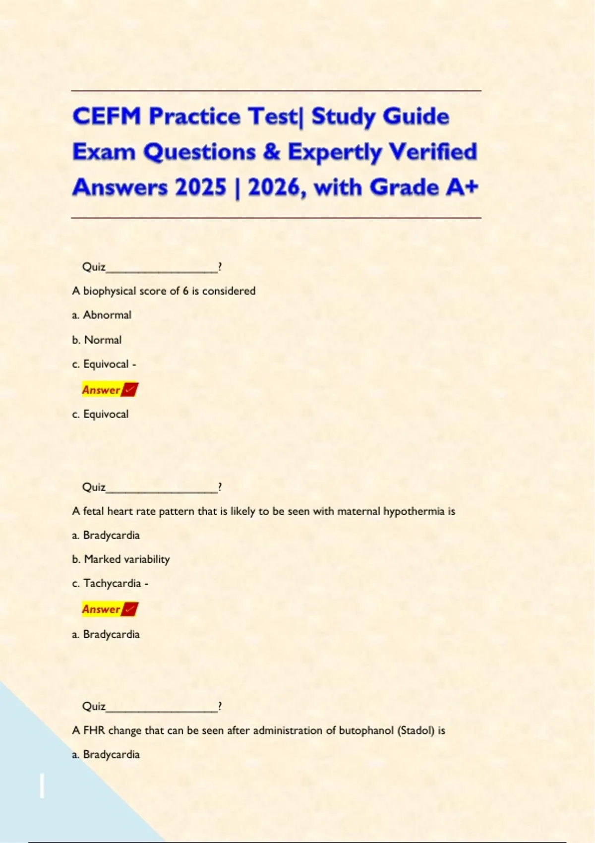 CEFM Practice Test| Study Guide Exam Questions & Expertly Verified ...