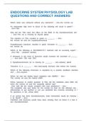 ENDOCRINE SYSTEM PHYSIOLOGY LAB QUESTIONS AND CORRECT ANSWERS