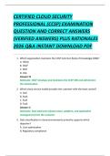 CERTIFIED CLOUD SECURITY  PROFESSIONAL &lpar;CCSP&rpar; EXAMINATION  QUESTION AND CORRECT ANSWERS  &lpar;VERIFIED ANSWERS&rpar; PLUS RATIONALES  2026 Q&A INSTANT DOWNLOAD PDF 