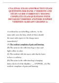 CNA FINAL EXAM AND PRACTICE EXAM  QUESTIONS 2026 BANK 2 VERSIONS AND  STUDY GUIDE CURRENTLY TESTING  COMPLETE EXAM QUESTIONS WITH  DETAILED VERIFIED ANSWERS &sol;EXPERT  VERIFIED &sol;ALREADY GRADED A&plus;