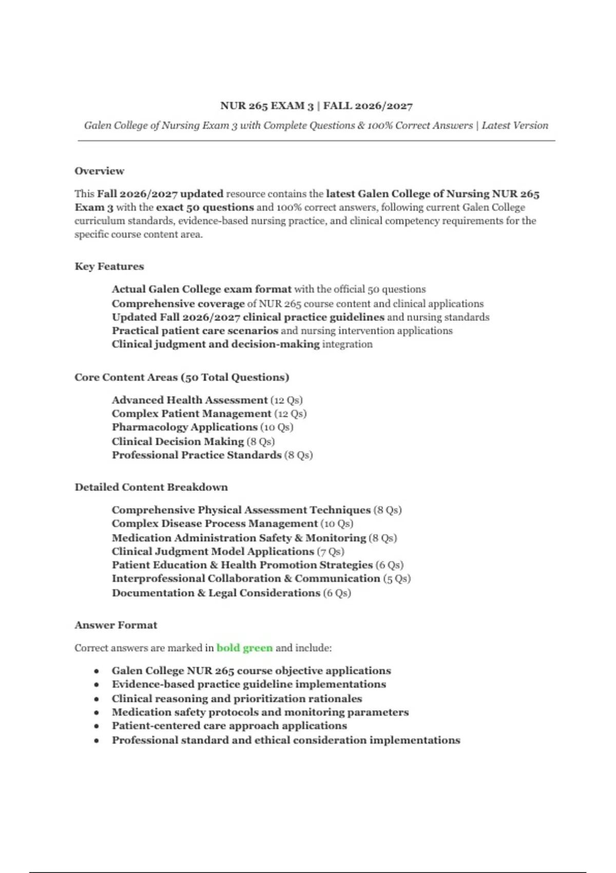 NUR 265 Exam 3 Fall 2026/2027 | Galen College of Nursing Exam 3 with ...