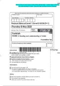 Pearson Edexcel Level 1&sol;Level 2 GCSE &lpar;1TU0&lowbar;1H&rpar; May 2025 - Turkish&colon; Paper 3&colon; Reading and understanding in Turkish - Question Paper and Mark Scheme Combined