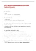 Life Insurance State Exam Questions With Outlined Answers &vert;&vert; 100&percnt; Pass