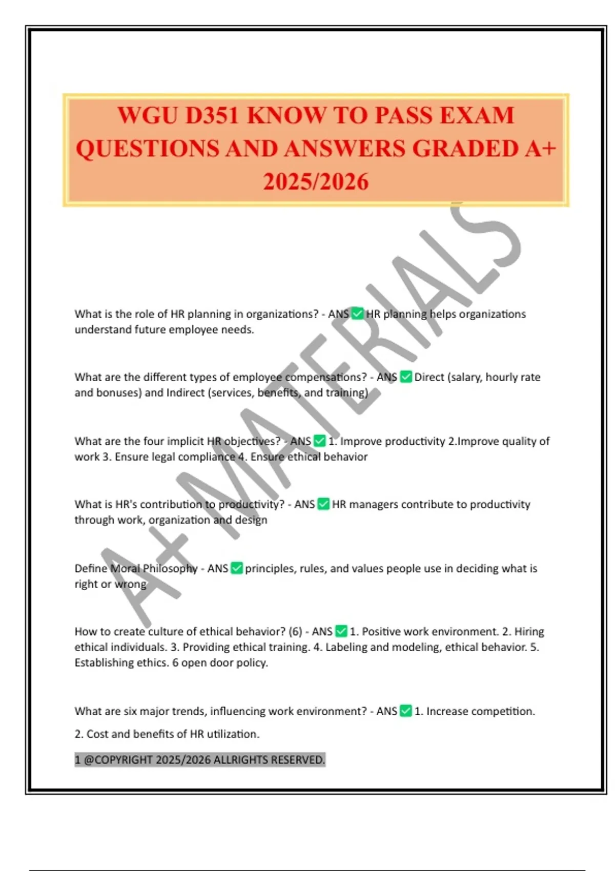 WGU D351 KNOW TO PASS EXAM QUESTIONS AND ANSWERS GRADED A+ 2025/2026 ...