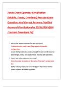 Texas Crane Operator Certification  &lpar;Mobile&comma; Tower&comma; Overhead&rpar; Practice Exam  Questions And Correct Answers &lpar;Verified  Answers&rpar; Plus Rationales 2025&vert;2026 Q&A  &vert; Instant Download Pdf 