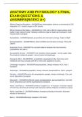 ANATOMY AND PHYSIOLOGY 1 FINAL EXAM QUESTIONS & ANSWERS&lpar;RATED A&plus;&rpar;