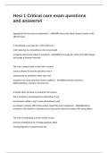 Hesi 1 Critical care exam questions and answers