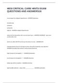 HESI CRITICAL CARE HINTS EXAM QUESTIONS AND ANSWERS