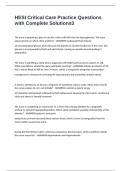 HESI Critical Care Practice Questions with Complete Solutions
