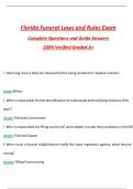 Florida Funeral Laws and Rules Exam &lpar;Latest 2025&sol;2026 Update&rpar; Complete Questions and Guide Answers&comma; 100&percnt; Verified Graded A&plus;