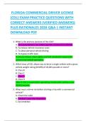 FLORIDA COMMERCIAL DRIVER LICENSE  &lpar;CDL&rpar; EXAM PRACTICE QUESTIONS WITH  CORRECT ANSWERS &lpar;VERIFIED ANSWERS&rpar;  PLUS RATIONALES 2026 Q&A &vert; INSTANT  DOWNLOAD PDF 