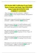 EPA Section 608 Certification Exam&colon; Core  and Type-Specific Details ACTUAL  QUESTIONS AND CORRECT ANSWERS 
