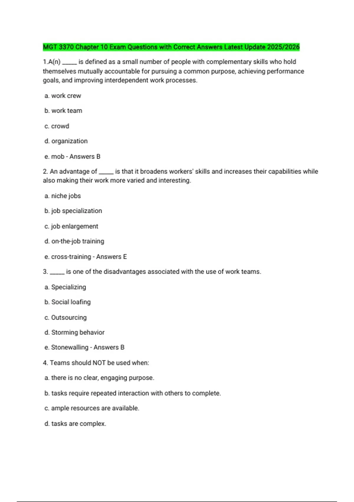MGT 3370 BUNDLED QUESTIONS WITH CORRECT ANSWERS LATEST UPDATE 2025/2026 ...