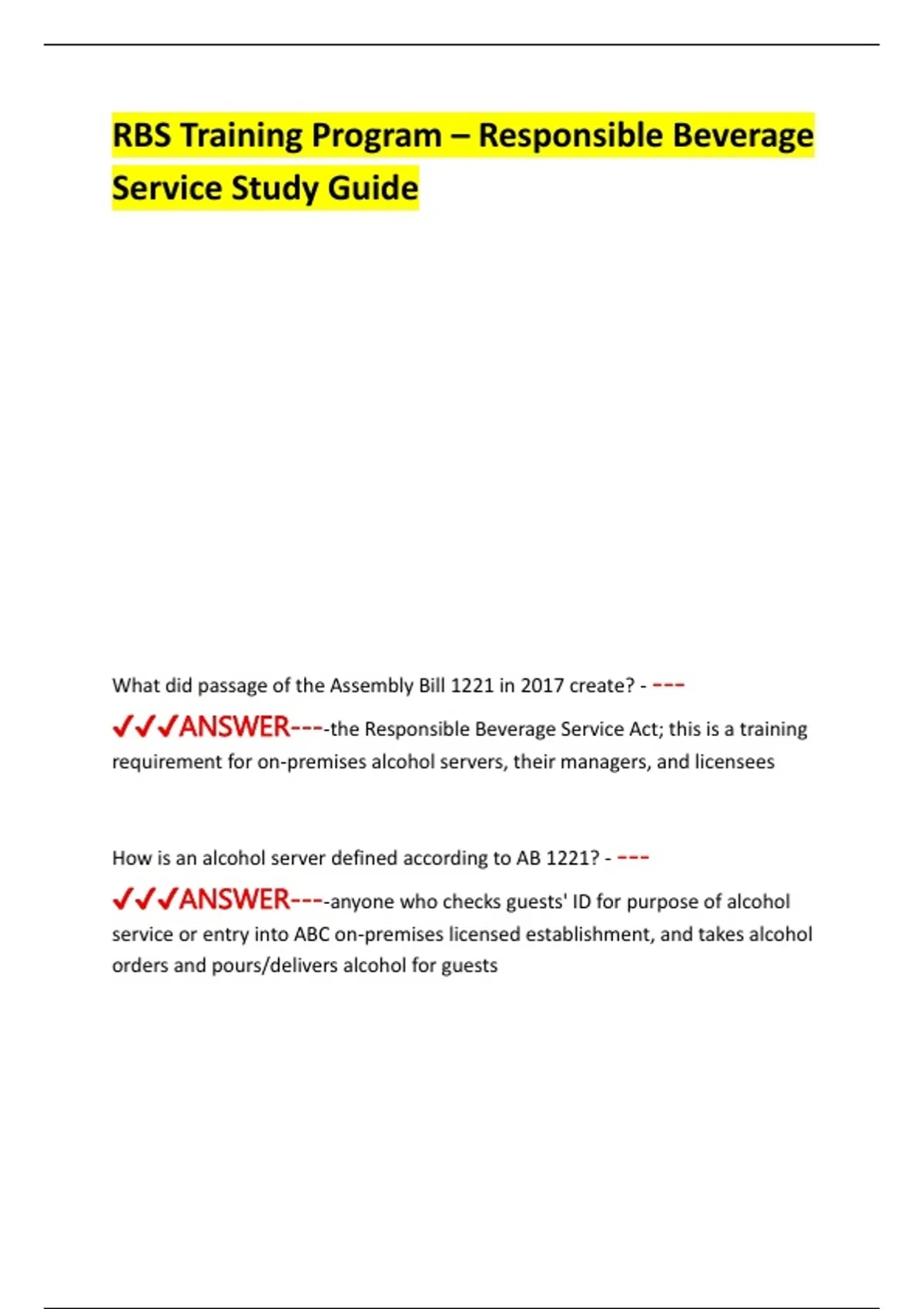 RBS Training Program – Responsible Beverage Service Study Guide - RBS ...