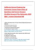 California General Engineering  Contractor License Exam &lpar;Class A&rpar;  Questions And Correct Answers  &lpar;Verified Answers&rpar; Plus Rationales 2025  Q&A &vert; Instant Download Pdf 