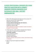 ILLINOIS PROFESSIONAL ENGINEER &lpar;PE&rpar; EXAM    PRACTICE QUESTIONS WITH CORRECT  ANSWERS &lpar;VERIFIED ANSWERS&rpar; PLUS  RATIONALES 2026 Q&A &vert; INSTANT  DOWNLOAD PDF 