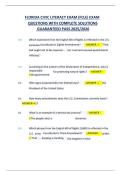 FLORIDA CIVIC LITERACY EXAM &lpar;FCLE&rpar; EXAM   QUESTIONS WITH COMPLETE SOLUTIONS  GUARANTEED PASS 2025&sol;202