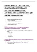 CERTIFIED QUALITY AUDITOR &lpar;CQA&rpar;  EXAMINATION QUESTION AND  CORRECT ANSWERS &lpar;VERIFIED  ANSWERS&rpar; PLUS RATIONALES 2026 Q&A  INSTANT DOWNLOAD PDF 