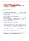 PSYCHOLOGY FINAL EXAM - MULTIPLE CHOICE QUESTIONS AND CORRECT ANSWERS