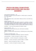 PSYCH 100 FINAL EXAM STUDY GUIDE QUESTIONS AND SOLVED ANSWERS