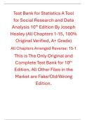 Test Bank Statistics A Tool for Social Research and Data Analysis 10th Edition By Joseph Healey
