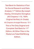 Test Bank Statistics A Tool for Social Research and Data Analysis 11th Edition By Joseph Healey&comma; Christopher Donoghue