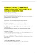 CLINICAL ANNUAL COMPETENCY EXAM &ndash; FRESENEIUS  QUESTIONS WITH CORRECT ANSWERS