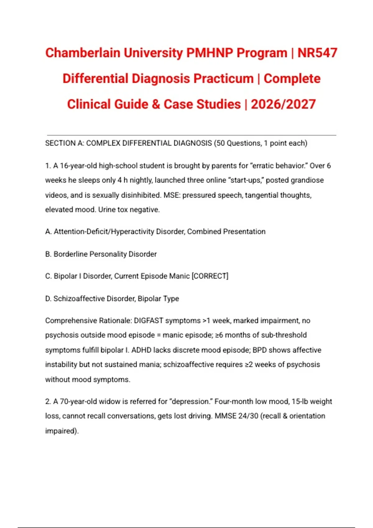 Chamberlain University PMHNP Program | NR547 Differential Diagnosis ...