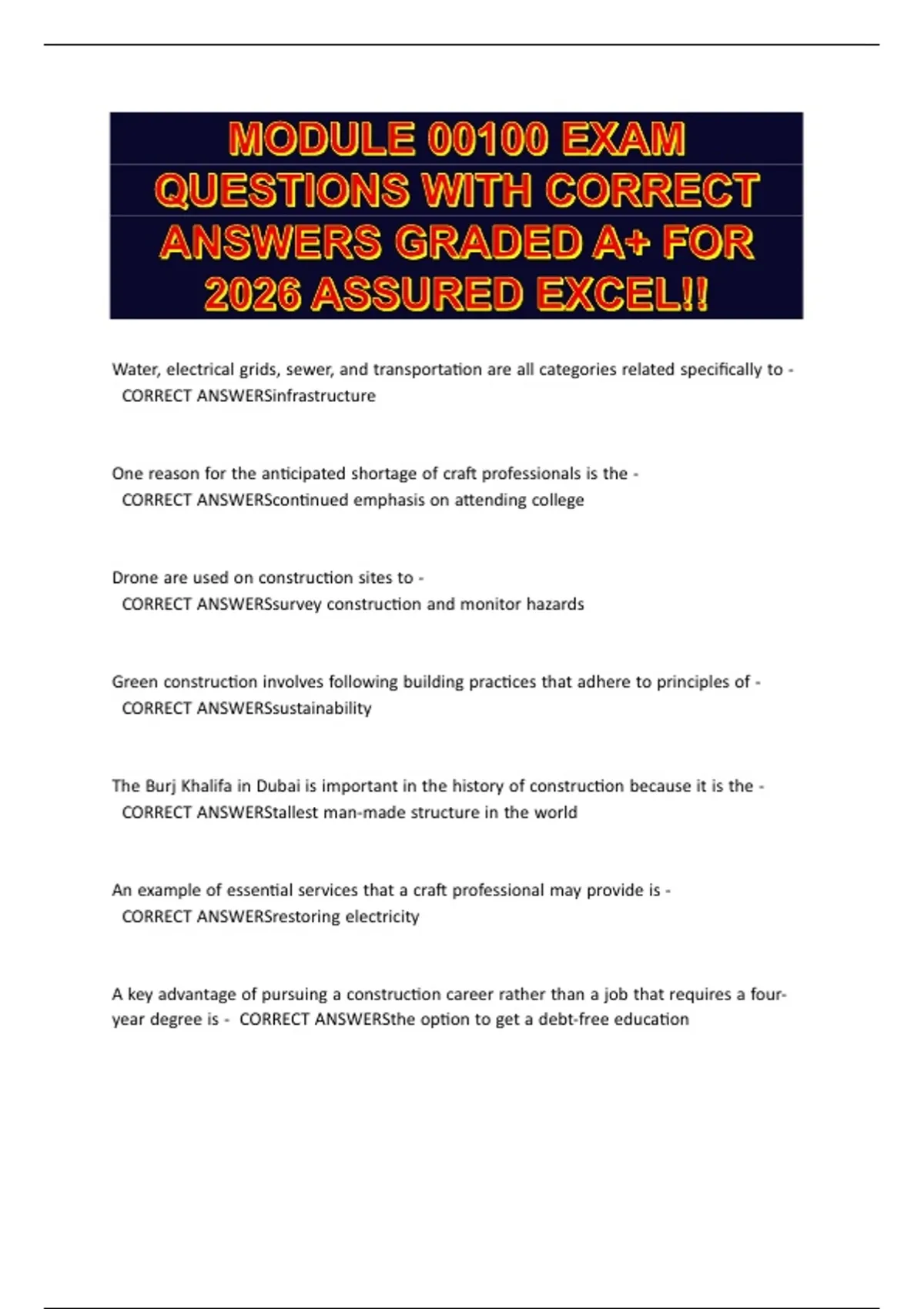 MODULE 00100 EXAM QUESTIONS WITH CORRECT ANSWERS GRADED A+ FOR 2026 ...