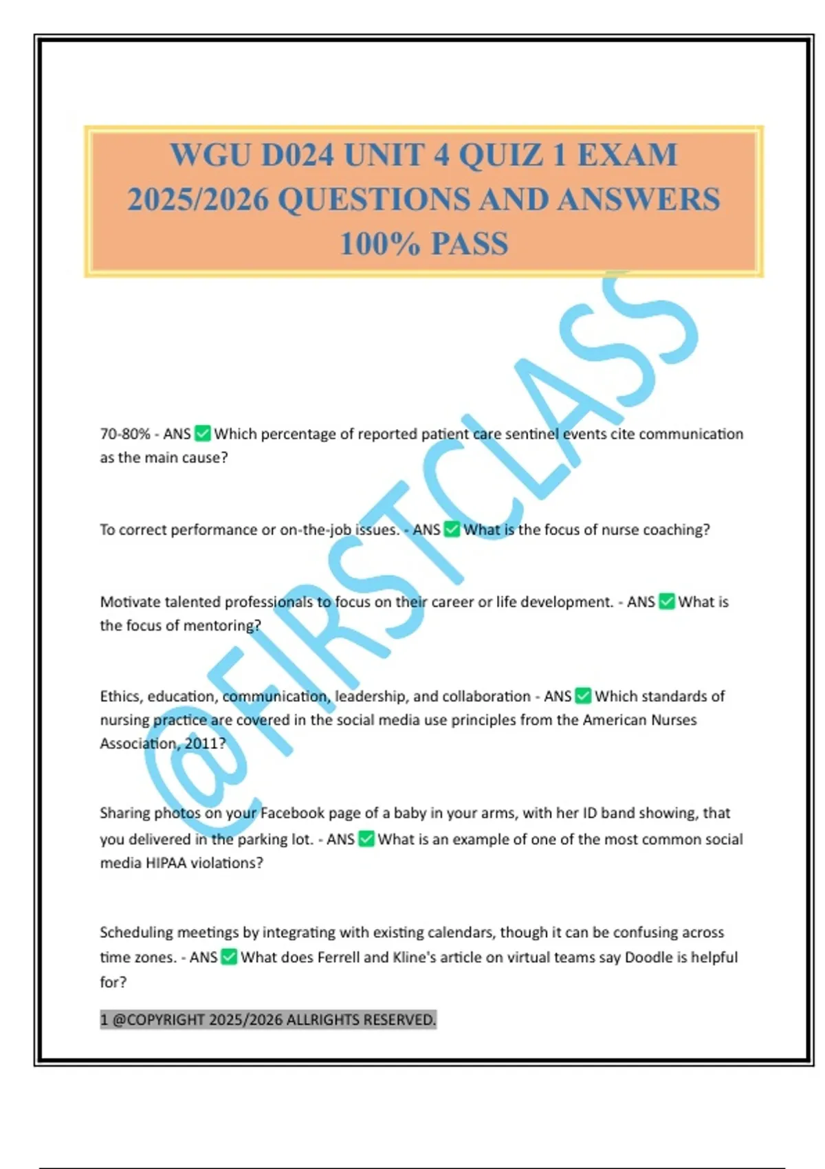 WGU D024 UNIT 4 QUIZ 1 EXAM 2025/2026 QUESTIONS AND ANSWERS 100% PASS ...