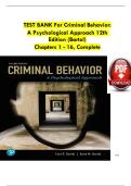TEST BANK For Criminal Behavior&colon;  A Psychological Approach 12th  Edition &lpar;Bartol&rpar;  Chapters 1 - 16&comma; Complete 