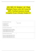 ASU BIO 181 Module 1 & 2 Digit Multiple Choice with All Correct & 100&percnt; Verified Answers &vert;Actual Complete Exam &vert;Already Graded A&plus; 
